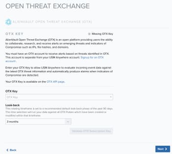 Open Threat Exchange in the Setup Wizard