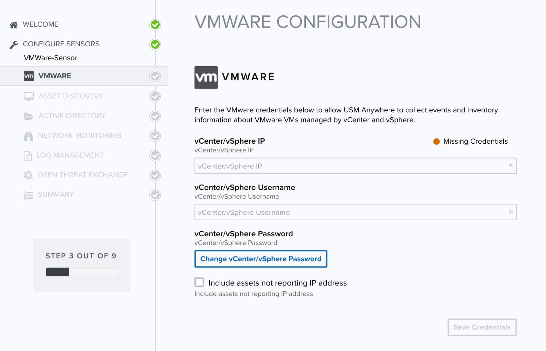 VMware Configuration in the Setup Wizard