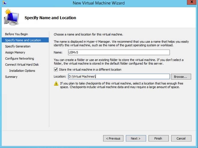 New Virtual Machine Wizard in Hyper-V Manager